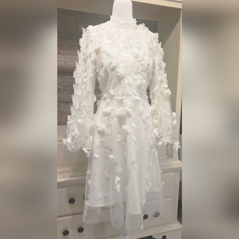 Aleeza Paris Elegant Floral & Butterfly Detailed Wedding Dress- In White